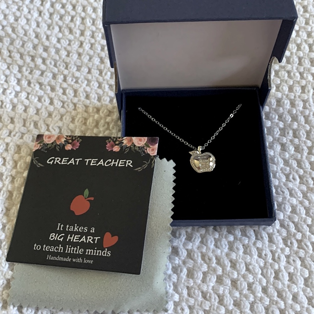 Silver Initial E Apple Necklace